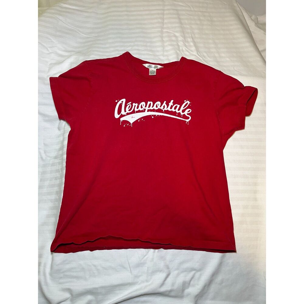 Aeropostale Womens Large Red Graphic Logo T Shirt Short Sleeve Casual